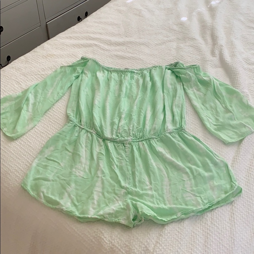 Sea foam green off the shoulder romper size XL